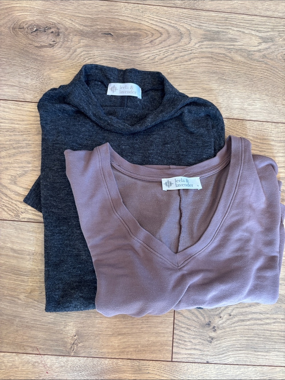 Bundle Leela & Lavender Women's V-Neck Sweater T and Mock Neck Top - Mauve/Gray